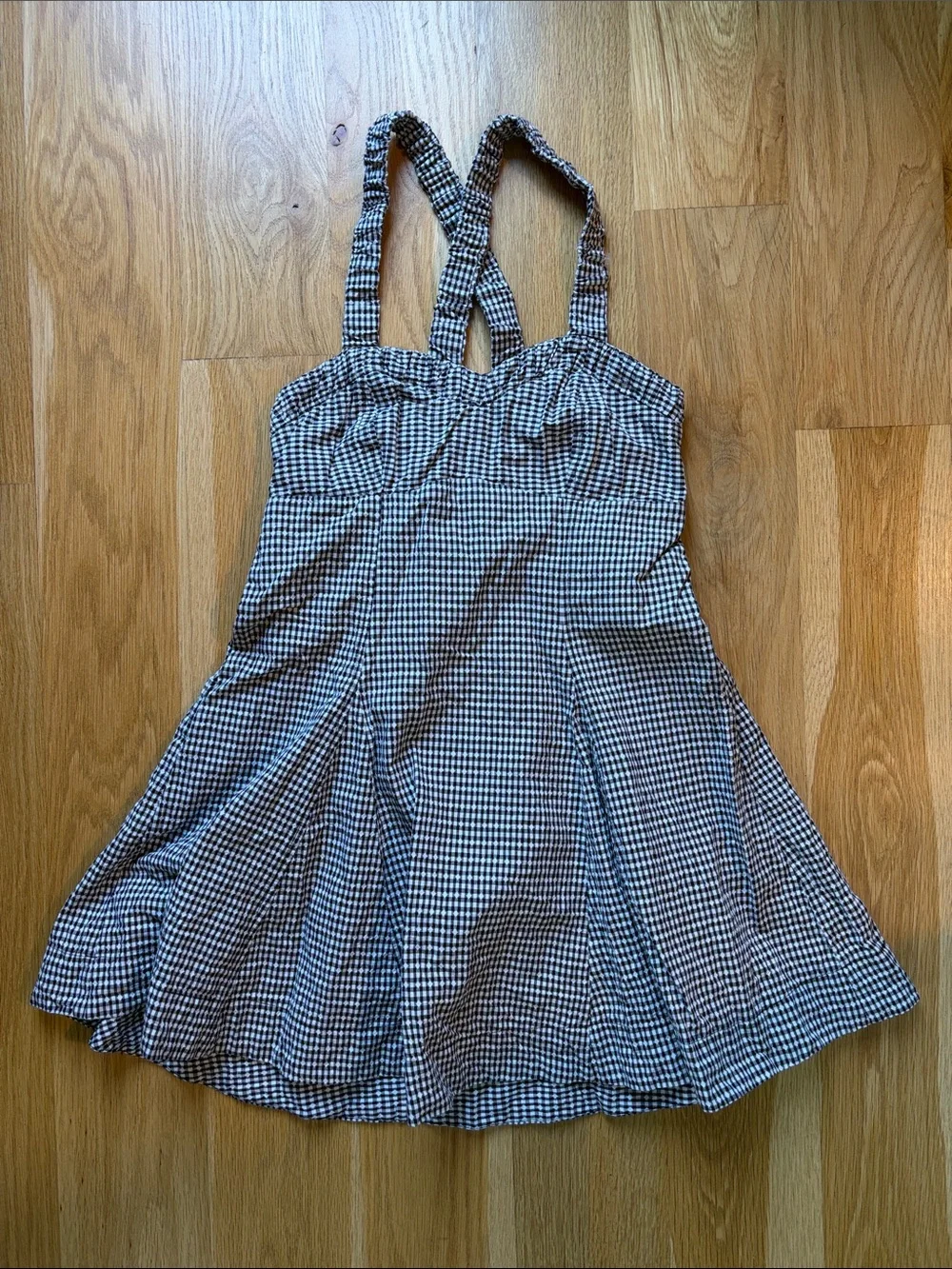 Maeve by Anthropologie Gingham Black and White Sundress with Crossback Straps - Picture 3 of 12